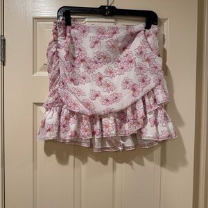 SHEIN Pink Floral Ruffle Mini Skirt Size L (NWOT)